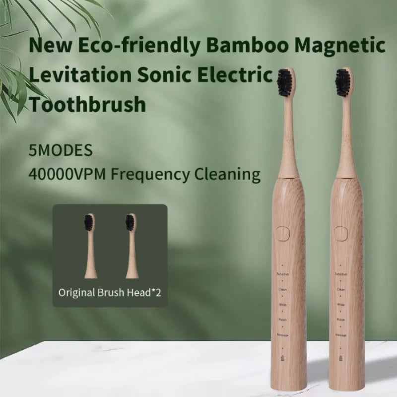 Eco-Sonic Electric Toothbrush – Bamboo Brush Head & Castor Oil Soft Bristles, IPX7 Waterproof for Superior Oral Care – Perfect Gift for a Healthier Smile