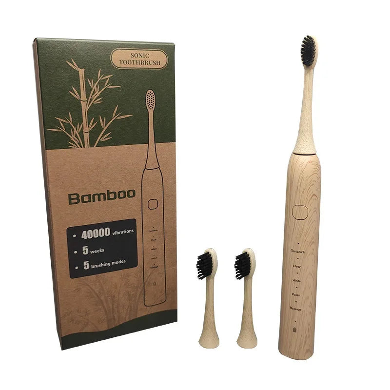 Eco-Sonic Electric Toothbrush – Bamboo Brush Head & Castor Oil Soft Bristles, IPX7 Waterproof for Superior Oral Care – Perfect Gift for a Healthier Smile