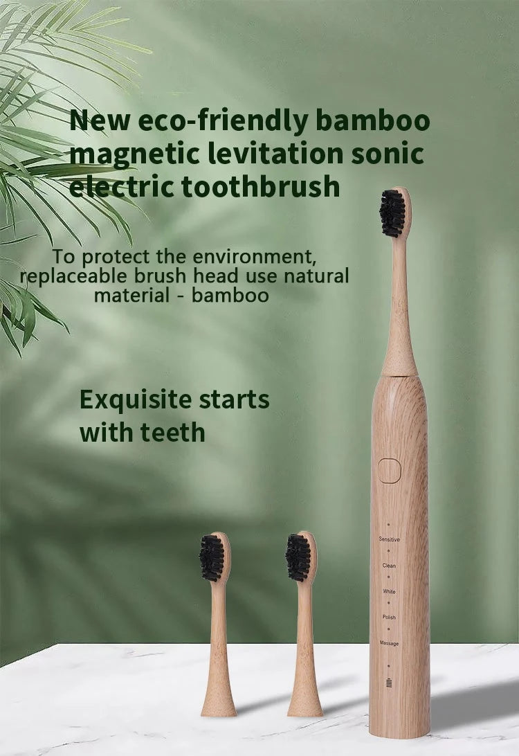 Eco-Sonic Electric Toothbrush – Bamboo Brush Head & Castor Oil Soft Bristles, IPX7 Waterproof for Superior Oral Care – Perfect Gift for a Healthier Smile